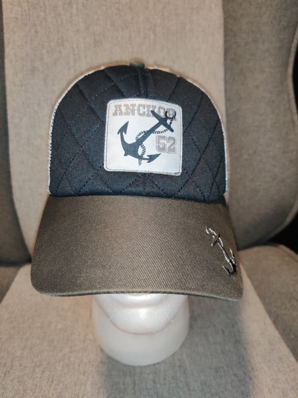 Hat Cap Truckers ANCHOR 52 THE PLACE TO EAT SEAFOOD Black White Mesh Adjustable